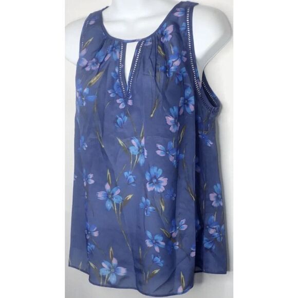 GREYLIN Sleeveless Women Sz L Stitch Fix Silk Blouse Blue Floral Anthropology $8 - Picture 2 of 9